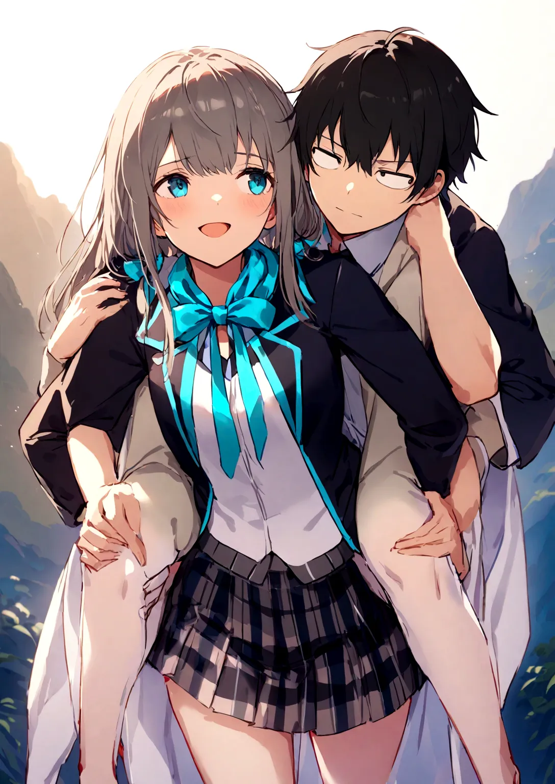 yukino yukinoshita giving hachiman piggyback