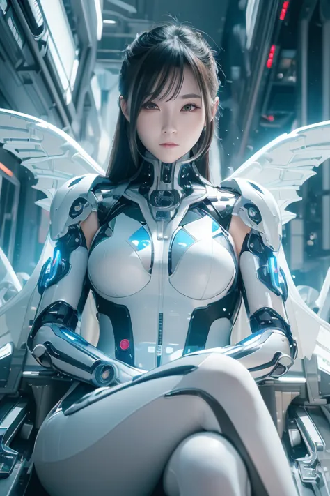 woman in a futuristic suit standing in a futuristic city, girl wearing mecha cyber armor, (mechanized valkyrie girl), (beautiful...