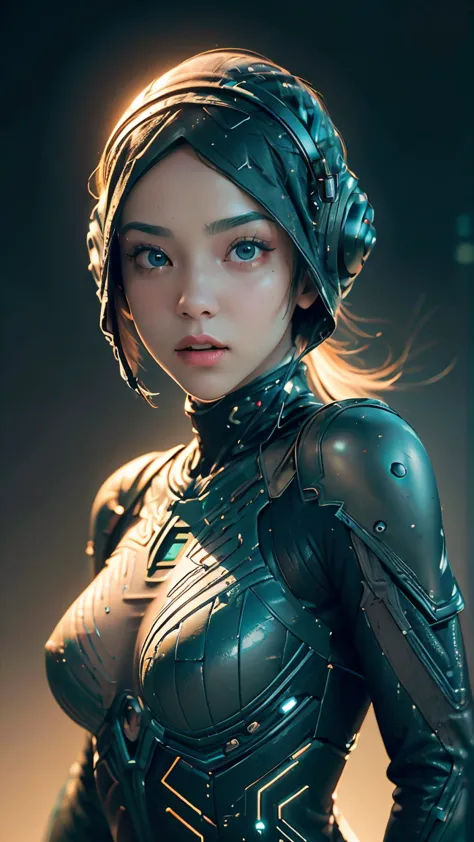 ((best quality)), ((masterpiece)), (detailed:1.4), 3d, a beautiful cyberpunk female figure with vail or hijab, (full-coverage el...