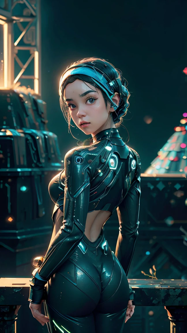 ((Best quality)), ((masterpiece)), (detailed:1.4), 3D, a beautiful cyberpunk female figure with VAIL or HIJAB, (full-coverage electronic leather suit), light particles, pure energy chaos anti-technology, HDR (high dynamic range), ray tracing, NVIDIA RTX, Super-Resolution, Unreal 5, Subsurface scattering,PBR Texturing,Post-processing,Anisotropic Filtering,Depth-of-field,Maximum clarity and sharpness,Multi-layered textures,Albedo and Specular maps,Surface shading, Accurate simulation of light-material interactions, perfect proportions, Octane Render, two-tone lighting, large aperture, low ISO, white balance, rule of thirds, 8K RAW, background in Prambanan Temple Indonesia