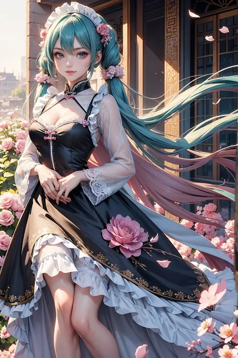 Hatsune Miku, long hair, aqua hair, twintails long flowing hair, floating hair, ornament hair, perfectly body, perfectly hands, ...