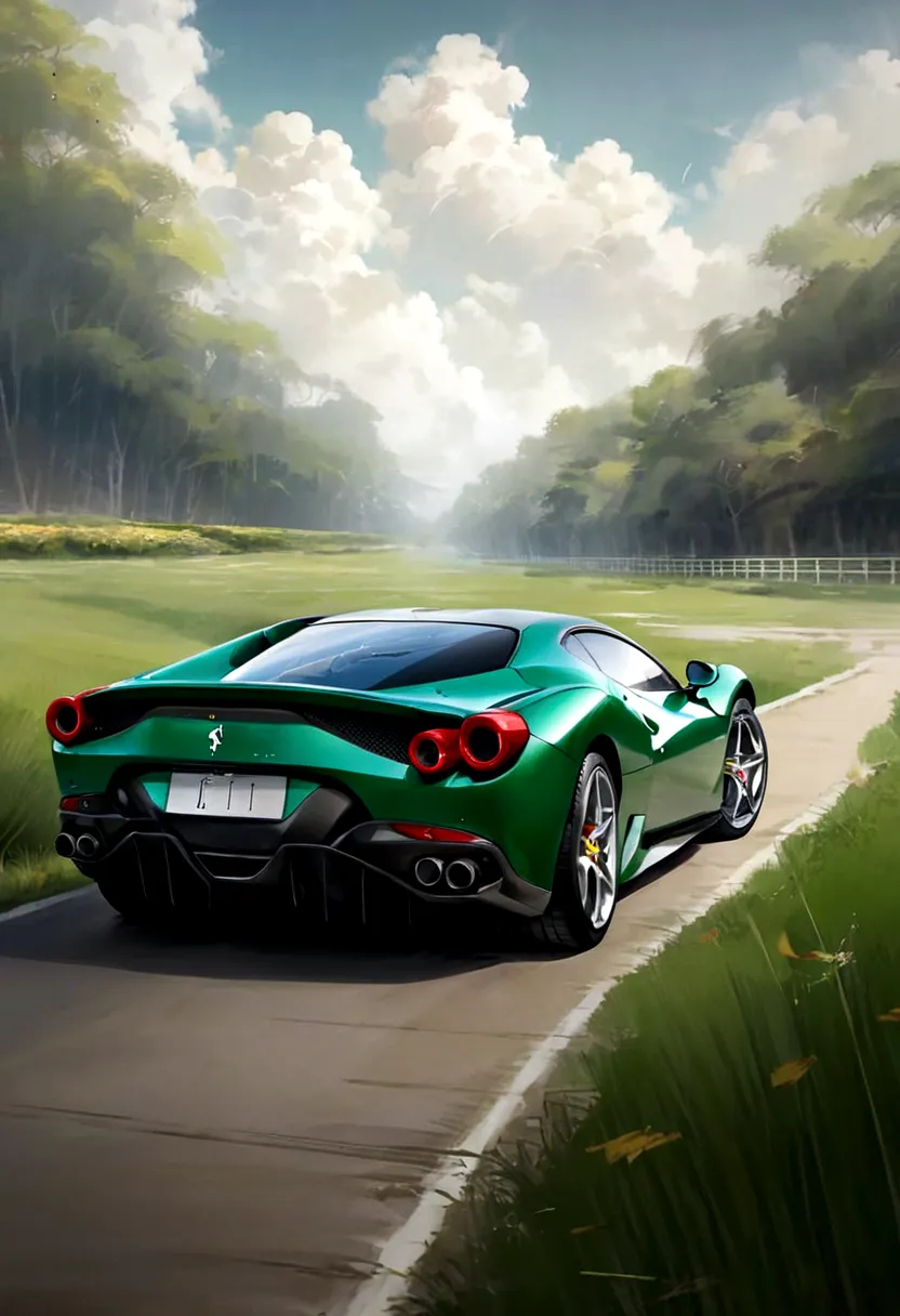 car、ferrari、nature、green、high resolution、wind、fluttering、speed、magnificent