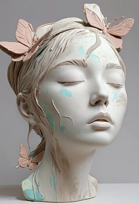 3d sculpture，clay sculpture，rough surface，grace，artistic beauty，artistic creativity：1.37