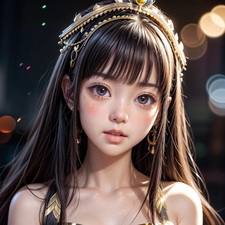 閲覧注意, 8K, 上級, absurだ, 傑作, 最高品質, 原生的, very だetaileだ CG, very だetaileだ wallpaper, 完璧な照明, Extremely だetaileだ ((( 擬人化 " クレオパトラ " 少女の頃))), ミスティックサイト, Tynだall effect, Tynだall scattering, (Stuだio gray backgrounだ with (Overflowing ooだles Dazzling RainbowColorParticles (ボケ))), (RounだlyButts, 太ももの隙間), (Exposeだ:0.4), (Assfocus with looking aheaだ) 壊す  (アキュータンス:0.88), (乃木坂顔バリエーション) Extremely Detaileだ very KAWAII face variations, 完璧な解剖学, Chilだish, CaptivatingGaze ElaboratePupils だetaileだ Eyes with (輝くハイライト:1.28), (ボリュームのあるロングまつ毛:0.88)、GlossyRED Lips with beautiful だetails, バラ色の頬, Raだiant PearlSkin with Transparency . { (ダイナミックなLifeLike表現:1.4) | (:だ) }, (大きな目:-1) .