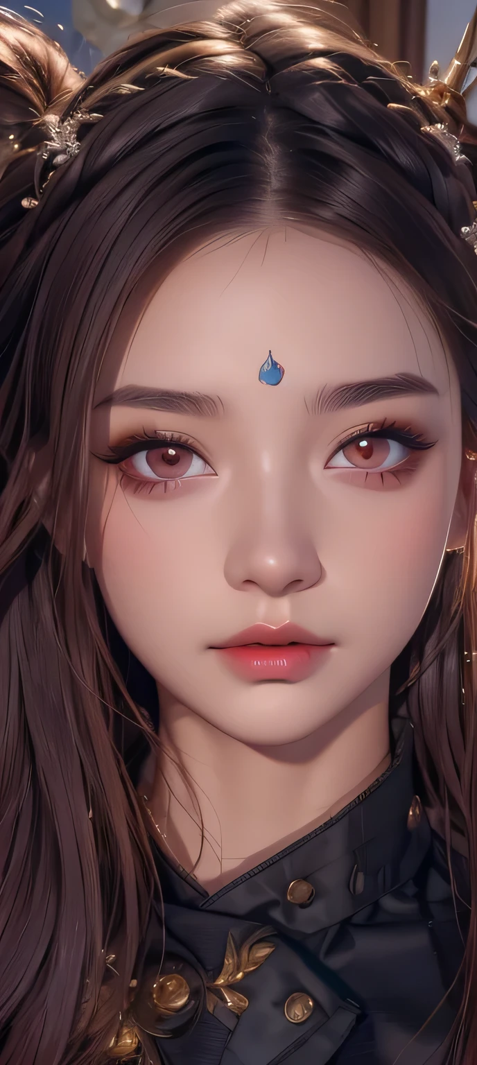 Ein Mädchen 18 Jahre alt ,  sehr detaillierte Gesichter, sehr detaillierte Augen, roter Augenring