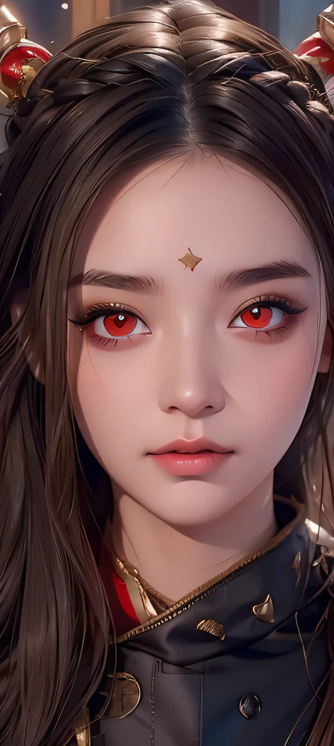 Ein Mädchen 18 Jahre alt ,  sehr detaillierte Gesichter, sehr detaillierte Augen, (rote Augen:1.3)