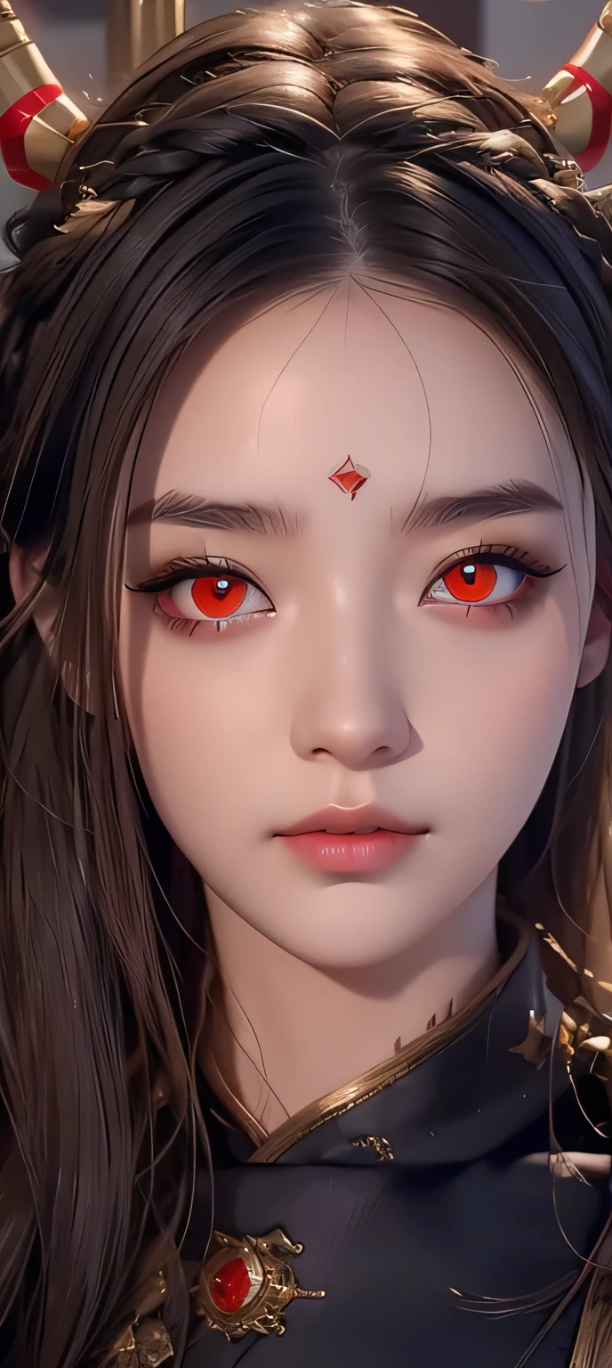 Ein Mädchen 18 Jahre alt ,  sehr detaillierte Gesichter, sehr detaillierte Augen, (rote Augen:1.5)