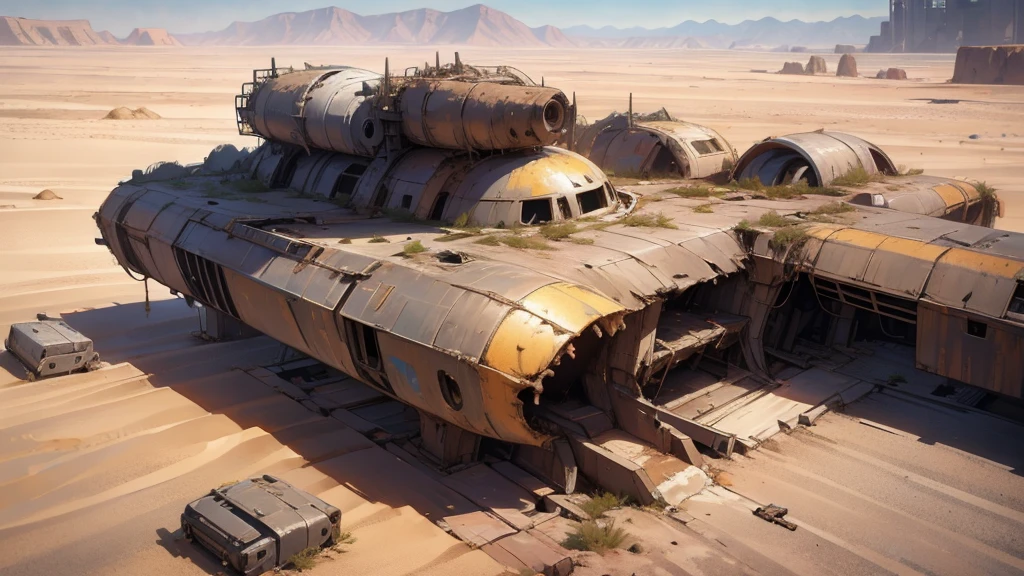 space aircraft, space ship, starship, desert, abadoned ship, disaster ship, abadoned structure, oval aircraft, covered by sand, covered by dune