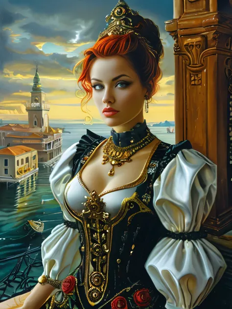 an ultra hot gorgeous european woman.age 23. cyberpunk.masterpiece,best quality,indoor,illustration,oil painting,style of michae...