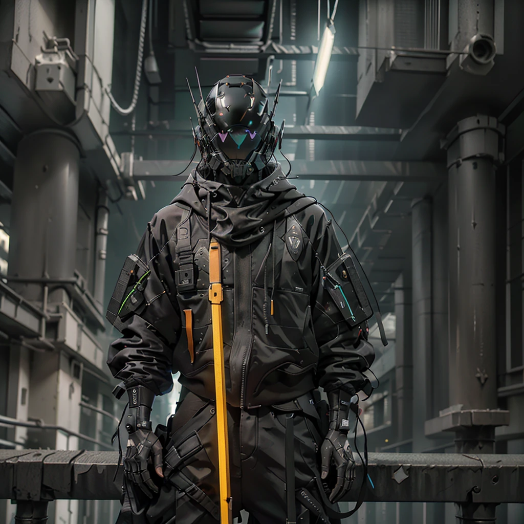 (obra maestra, plano de cuerpo completo, Intricate raw photography)Ciudadano cyberpunk, Oversized extra asymmetrical black hoodie, pantalones cargo negros, ropa negra, oscura, tactical gloves, el lleva puesto un cyberhelmet futurista color negro de alta tecnologia, brillante, algo parecido a daftpunk,  muy intrincado, Small LED details, Advanced technology closed helmet, ambiente oscuro, dramatico, luz y sombra, ((Kinematic, Black neon,))  action film, nitidez, neon-noir ciudad moderna, street neon lights, calle oscura, noche, foto de Insta, Photo of the Year, Epic resolution, Epic Quality, Epic sharpness, Intrincada epopeya,urban techwear,Reelmech