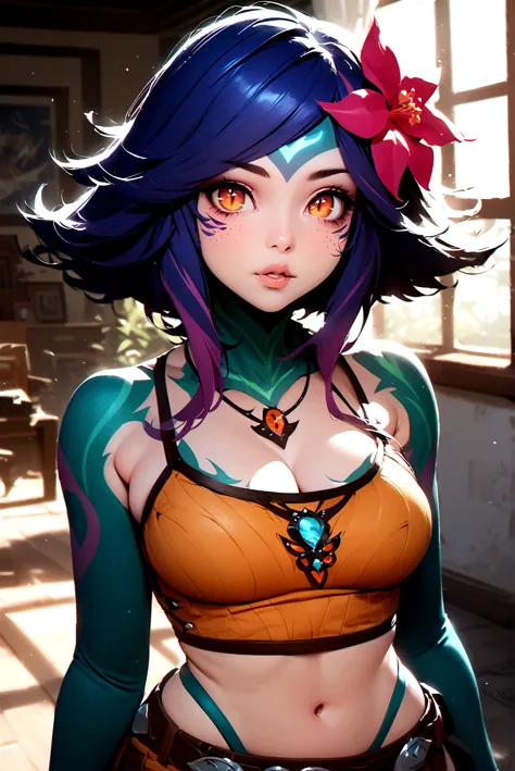 masterpiece,(best quality,top quality,8k),ultra detailed,illustration,painting,detailed eyes and face,(1girl),neeko, multicolore...