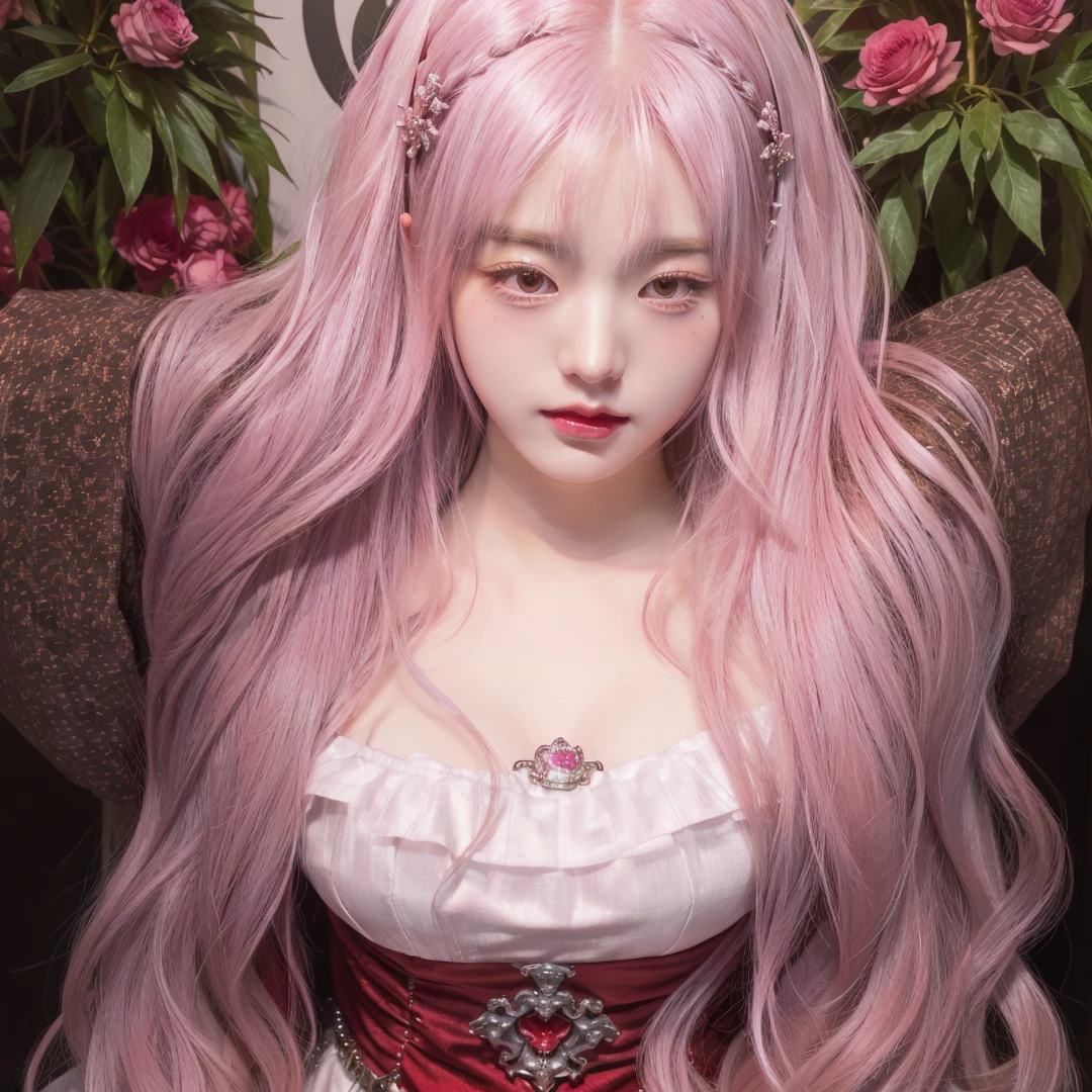 Chica anime con pelo largo y vestido rosa delante de rosas., in bowater art style, carmilla vampire, fanart exquisito muy detallado, Ross dibuja 1. 0, art cover illustration, Yandere intrincado, rossdraws sakimimichan, alphonse mucha y rossdraws, Arte detallado de alta calidad 8k, fanart de alta calidad, ((a beautiful fantasy empress))