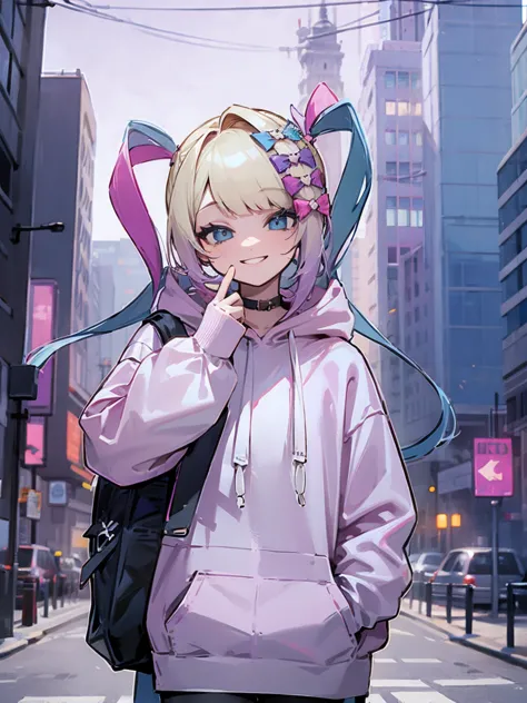 city backround hoodie smiling