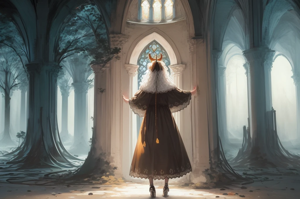 Masterpiece, 8k, Perfect lighting, , adult, female, looking at the viewer, cinematic lighting, full body shot,  They see, (They seeWaifu:1.1), single ponytail, extra long ponytail, dress, fitted jumpsuit, (Extra long white fairy wings), ((two long wings)), purple clothes, clothes made of leaves, (grey eyes), dark hair, pointy ears, pies, straight arms, shrunken, (thrown on the floor), ((inside the tree trunk)), blush, fairy dust,  