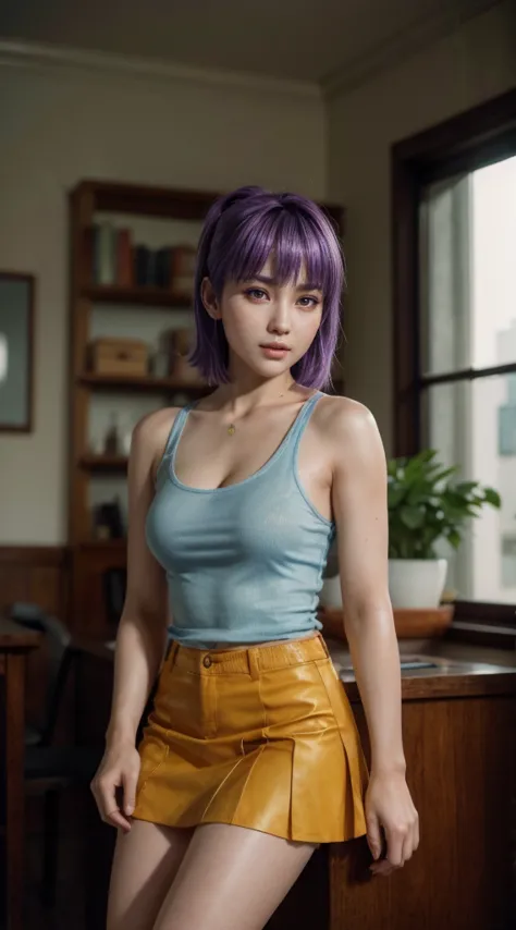 Ayane, purple hair, (best quality, ultra-detailed), (realistic:1.37), beautiful and detailed face, ultra-realistic texture, deli...