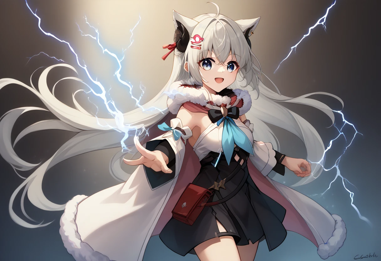 score_9, score_8_superior, score_7_superior, sauce_anime, IncrsSSBUVS, electricity, BREAK Fubuki_base, White blouse, Removable sleeves, Black shorts, Blue neckerchief, Gray Hair, One-sided knitting, Ahoge, Earrings, Fox&#39;s Tail,
BREAKワタメbase, Very long hair, Ahoge, Hair Clip, fur-trimmed dress, Short dress, Red bow tie, Removable sleeves, Pouch, fur-trimmed cape, Pink Cape, Happy,