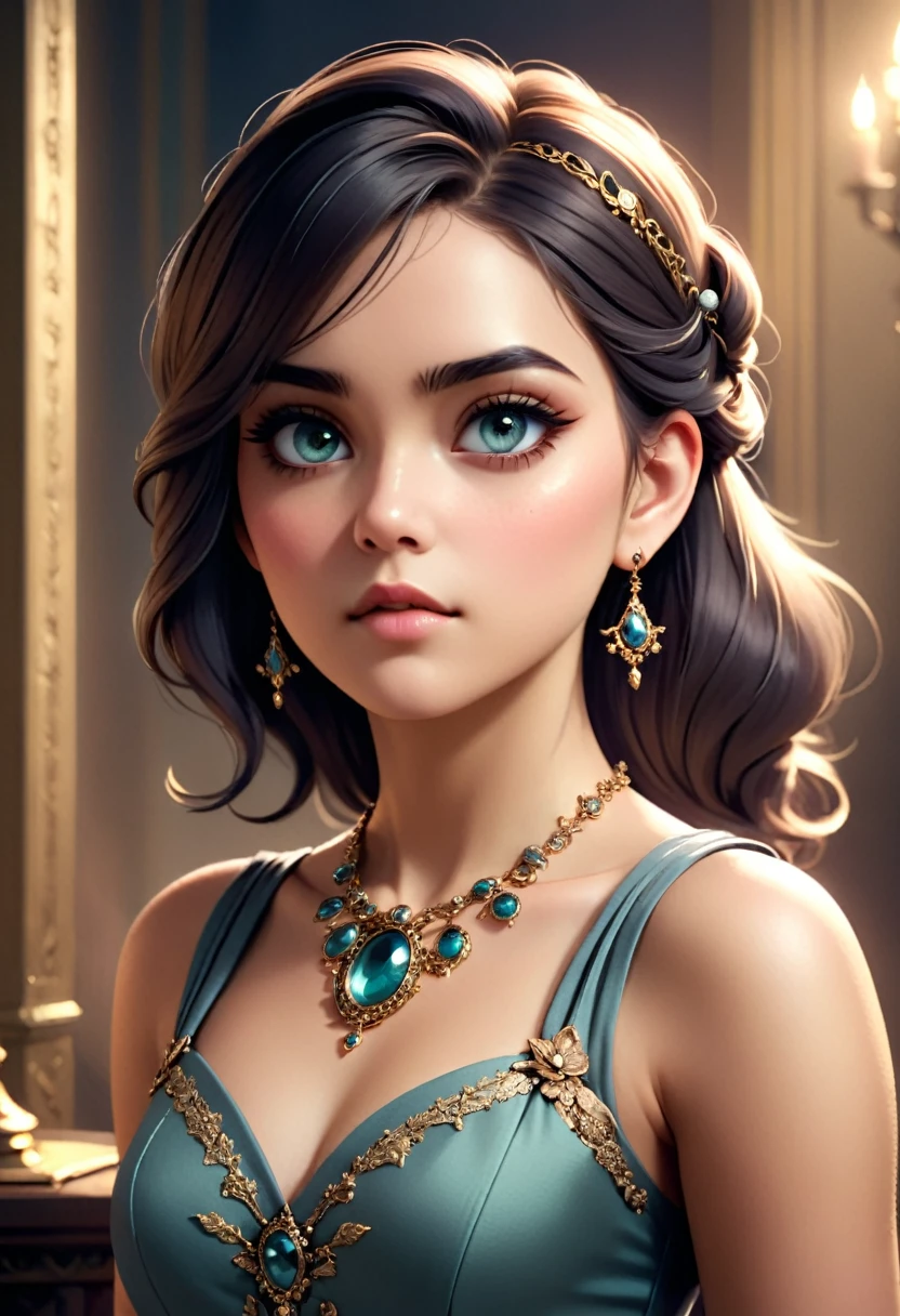 A beautiful girl wearing an eyepatch, detailed face and eyes, intricate jewelry, elegant dress, soft lighting, fantasy atmosphere, cinematic composition, muted color palette, dramatic lighting, photorealistic, masterpiece