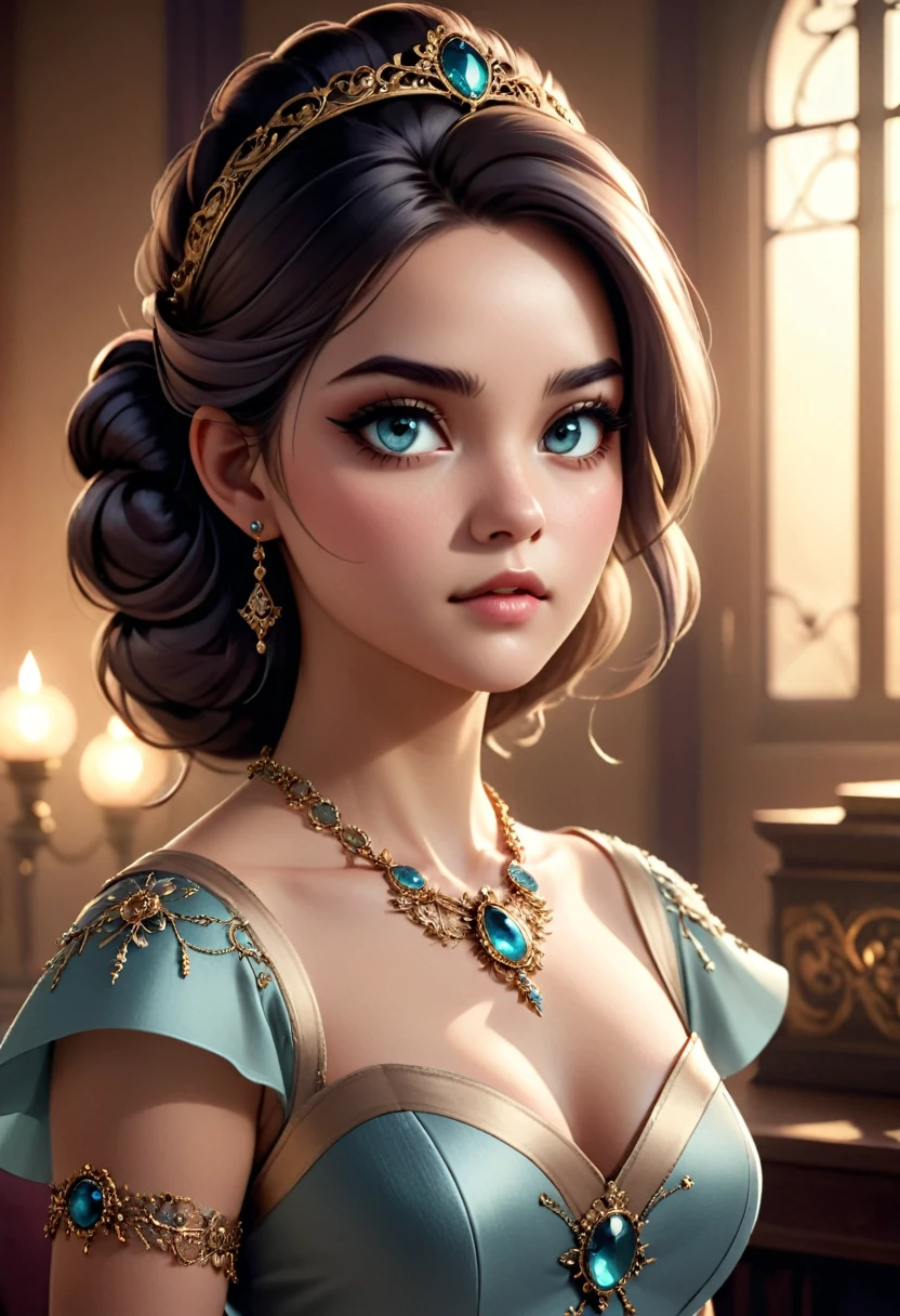 A beautiful girl wearing an eyepatch, detailed face and eyes, intricate jewelry, elegant dress, soft lighting, fantasy atmosphere, cinematic composition, muted color palette, dramatic lighting, photorealistic, masterpiece