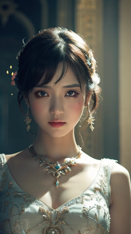 A beautiful girl wearing an eyepatch, detailed face and eyes, intricate jewelry, elegant dress, soft lighting, fantasy atmosphere, cinematic composition, muted color palette, dramatic lighting, photorealistic, masterpiece
