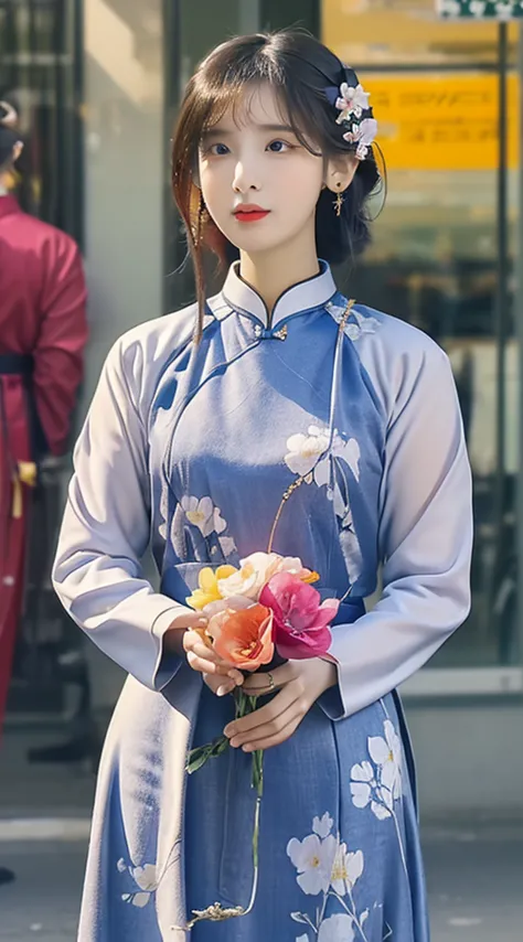 (masterpiece, Highest quality, Highest quality, Official Art, beautifully、aesthetic:1.2), (Beautiful girl wearing vintage ao dai...