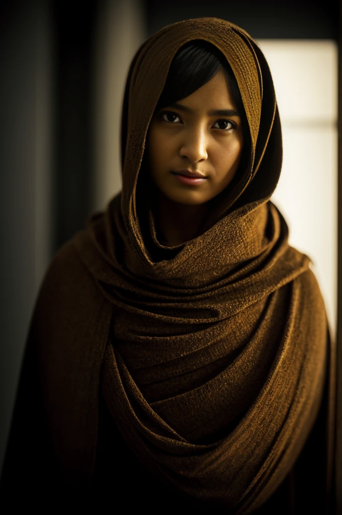 Amazingly Beautiful Young Woman、Realistic portrait without makeup, Very detailed light hazel eyes, Symmetrical, realistic face with great detail, Messy Hair, Wearing a shawl on her head, masterpiece, Absurd, 受賞photograph：Lee Jeffries, ニコン D850 フィルムストックphotograph, Kodak Portra 400 camera f1.6 Lenses, Very detailed, wonderful, The finer details, Rich colors, Ultra-realisticな質感, Dramatic lighting, Unreal Engine, Trending on Art Station, Cinestill 800 Tungsten, Looking at the audience, photograph リアル, RAWphotograph, tanvirtamim, high quality, High resolution, Sharp focus, Very detailed, Cinema Lighting, 8k uhd --v4 , Ultra-realistic, Cinematography, Super detailedな, Absolute realism, cinematic scene Cinema Lighting, Super Resolution, perfectionism,Super detailed, Hypermaximalist, amazing, Photorealism, Very detailed, Shot with a professional camera, Cinema Lighting, Soft lighting, Intricate details, Depth of written boundary, photograph, Cinematic shots, --automatic