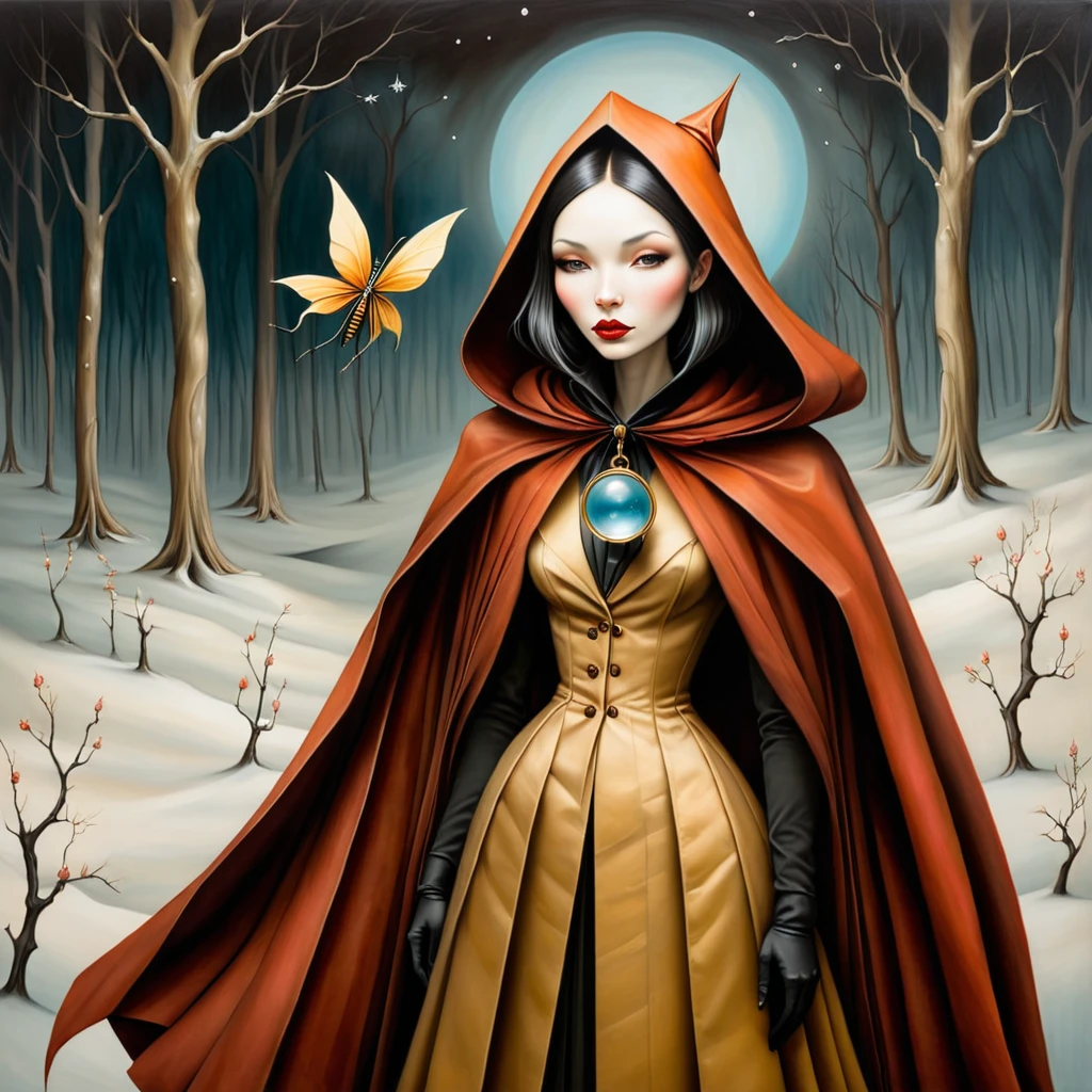 origami style in the style of esao andrews,esao andrews style,esao andrews art,esao andrewsa painting of a woman, witch in the woods, gold, magnifying glass, winter, cloak, style of esao andrews, andrews esao artstyle, inspired by Esao Andrews, esao andrews ornate, by Esao Andrews, esao andrews, inspired by ESAO, by ESAO,  earley, shrubs and flowers esao andrews, benjamin lacombe, 1girl, bug in the style of esao andrews, esao andrews . paper art, pleated paper, folded, origami art, pleats, cut and fold, centered composition
