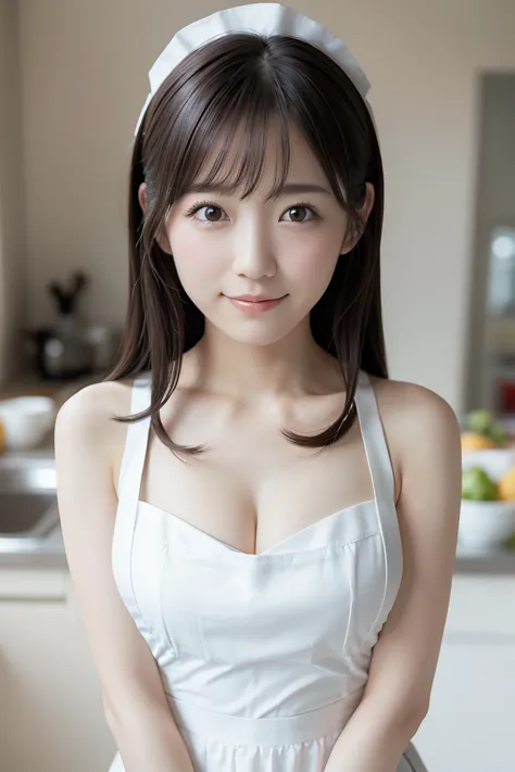 (Highest quality、Tabletop、8k、Best image quality、Award-winning works)、1. pretty girl、(Naked and white perfect apron:1.2)、Perfect ...