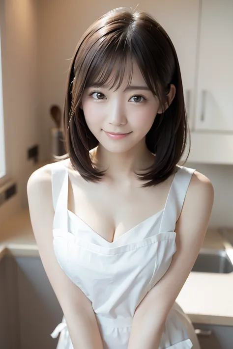 (Highest quality、Tabletop、8k、Best image quality、Award-winning works)、1. pretty girl、(Naked and white perfect apron:1.2)、Perfect ...