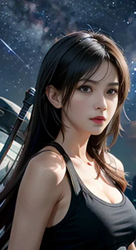Art Station Trends, CGsociety Trends, Complex, Attention to detail, Sharp focus, dramatic, Starry Sky, Tifa Lockhart in Final Fa...