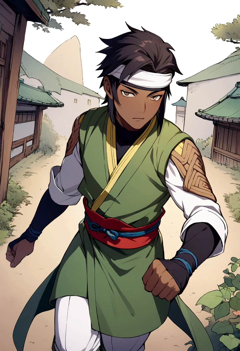 illustration of a ninja boy from the leaf village with brown skin