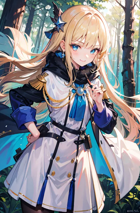 (standing painting: 1.2) + (1girl:1.5)+ golden hair + princess cut + white knight uniform + detailed eyes and nose + deep blue e...