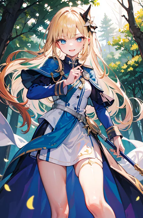 (standing painting: 1.2) + (1girl:1.5)+ golden hair + princess cut + white knight uniform + detailed eyes and nose + deep blue e...