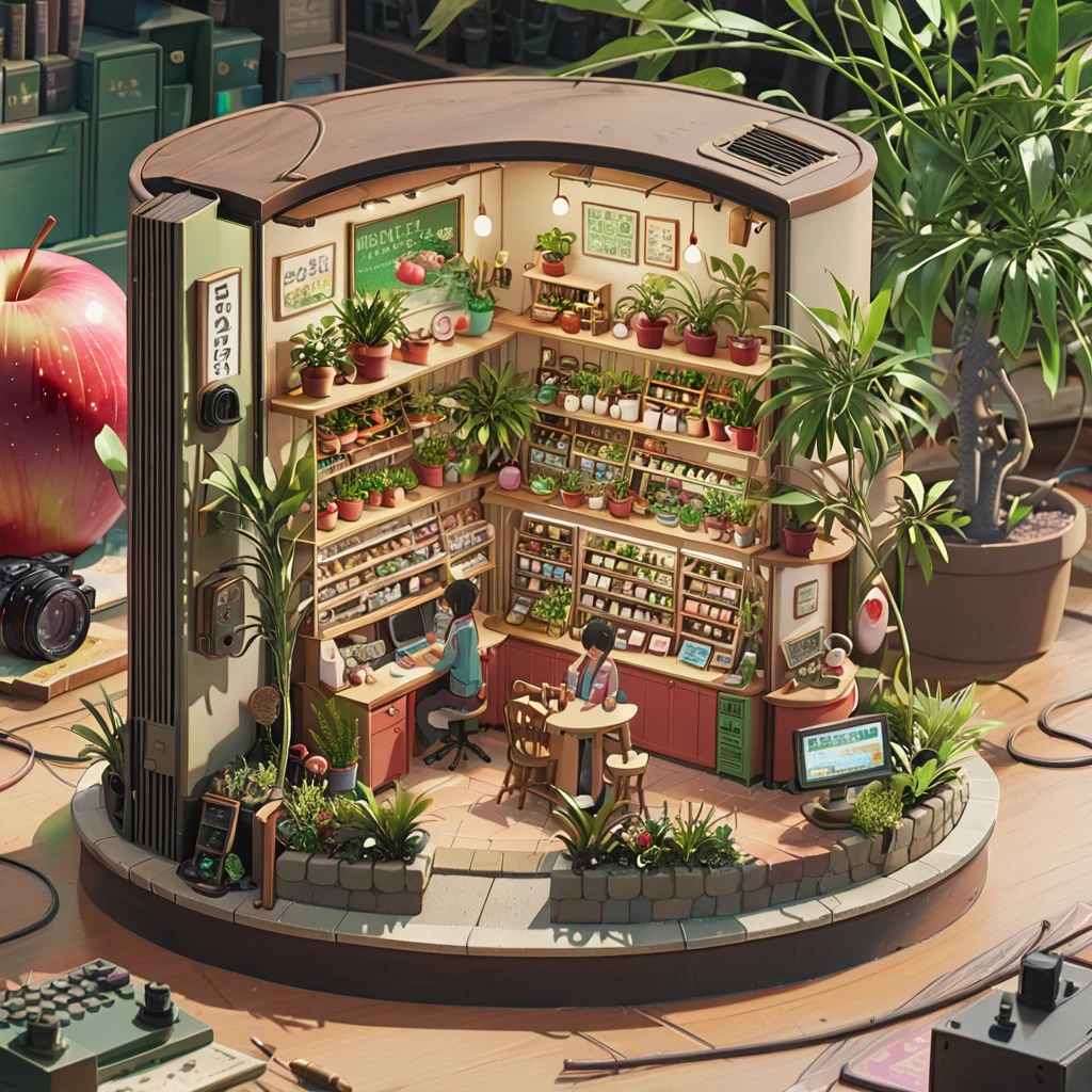 ((anime:1.4,illustration)),(masterpiece, top quality, best quality),(ultra-detailed, absolutely resolution),((16k, high res)),

(((a miniature of a model of a plants shop inside an apple, incredibly detailed, a microscopic photo, photorealism))

((cosy lofi illustration:1.4)), ((anime:1.4, illustration)),(masterpiece, top quality, best quality),(ultra-detailed, absolutely resolution),((16k, high res)) BREAK {lofi art, style of Laurie Greasley, style of Makoto Shinkai, anime aesthetic}, BREAK { (produces images with information than 40 million pixels with cinematic-like detailed textures shot on a Sony SLR).}