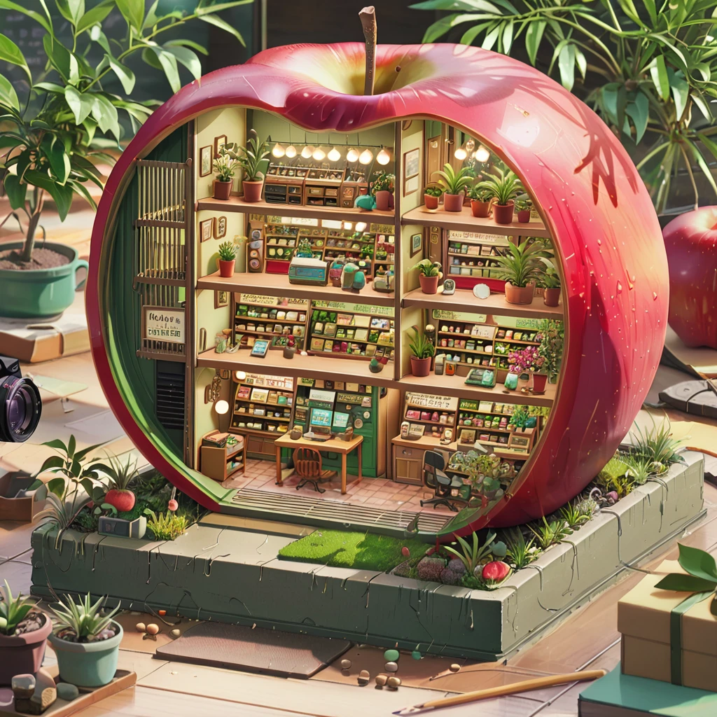 ((anime:1.4,illustration)),(masterpiece, top quality, best quality),(ultra-detailed, absolutely resolution),((16k, high res)),

(((a miniature of a model of a plants shop inside an apple, incredibly detailed, a microscopic photo, photorealism))

((cosy lofi illustration:1.4)), ((anime:1.4, illustration)),(masterpiece, top quality, best quality),(ultra-detailed, absolutely resolution),((16k, high res)) BREAK {lofi art, style of Laurie Greasley, style of Makoto Shinkai, anime aesthetic}, BREAK { (produces images with information than 40 million pixels with cinematic-like detailed textures shot on a Sony SLR).}