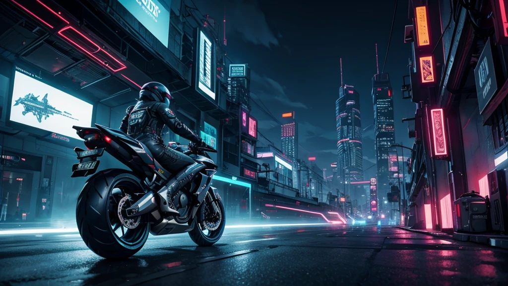 ville, cyberpunk, atmosphérique, DÉTAILS 8K, moto