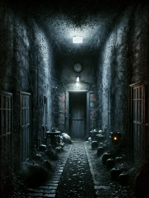 A spooky horror-like back alley at night