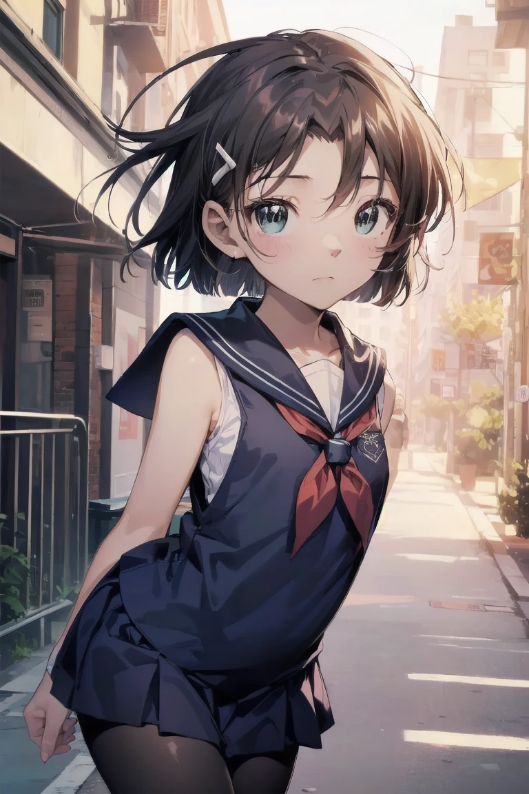 , highest quality, anime moe art style,Best Anime 8K Kona-chan Wallpaper,Pixiv contest winners,perfect anatomy, (Please draw a girl walking sleepily to school.. ),break, 1 girl, (alone,,,7 years old:1.3),kindergartener student, short hair, amount, (hair above one eye:1.7),All limbs, full finger,flat, chest, big eyes,Precise black eyes, hair clip, (sailor suit:1.5),(school uniform:1.5) skirt,On the way to school. break,Super detailed,High resolution,super dense skin, professional lighting,8K eye details, (cute illustration:1.2),blonde，blonde hair，No expression，(hair over one eye:1.5)， sleeveless sailor uniform, hyper-pregnant loli, big belly