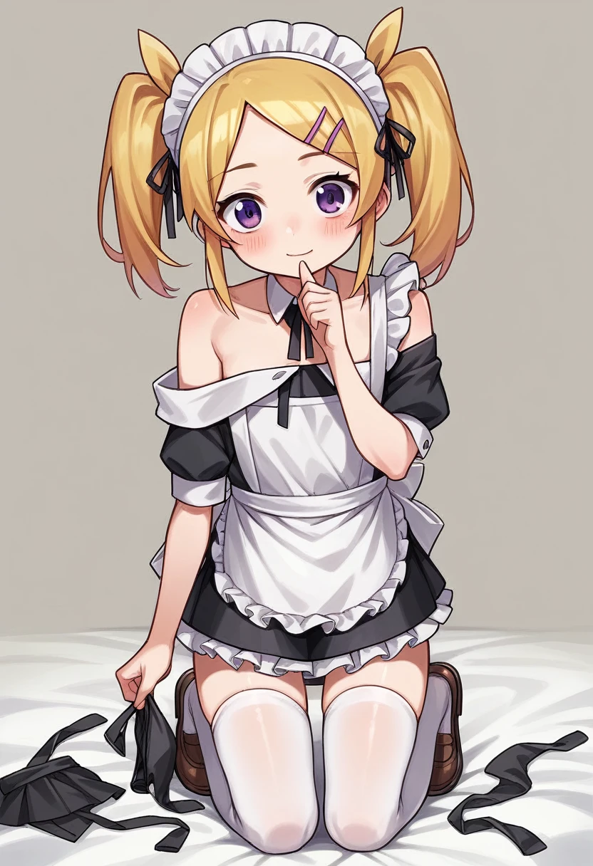 masterpiece1.0, best quality1.0, FHD1.0, female , 
loli,cute,cute,cute, cheerful, kneeling, looking at viewer, twintail, blonde,  , hair ribbon, thighhighs, ((((((frilled clothing)))))), ((((((off shoulder)))))), ((((((undone clothing)))))), ((((((mini skirt)))))), ((((((maid)))))), ((((((apron)))))), ((((((absurdres)))))), ((((((kawaii)))))), ((((((cel anime)))))),fullbody