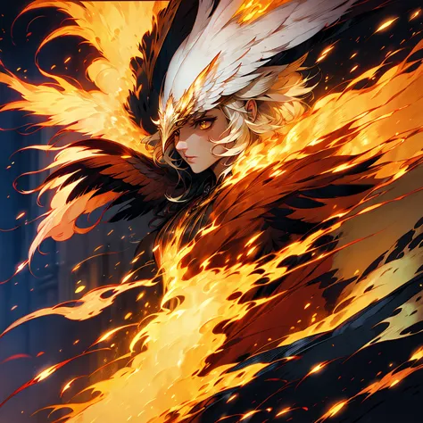(masterpiece), best quality, phoenix bird, emerging from the clouds, reflections of flames