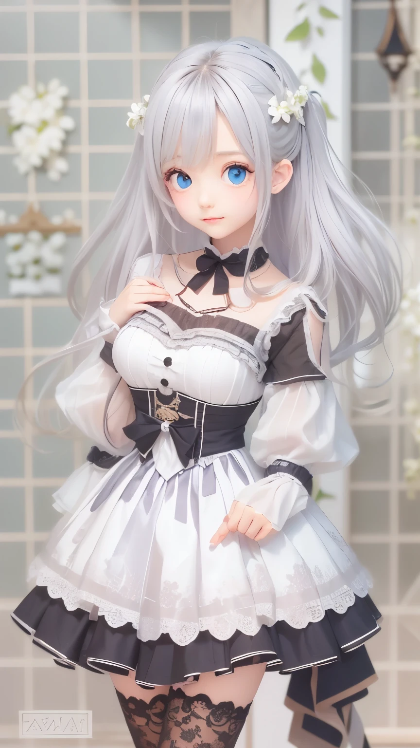 detailed face, cute face, ((masterpiece)), (Highest quality))), (Character design sheet, National costume, same characters, front, ~ side, return), figure, 1 girl, whole body, Silver Hair, eyes hair, Beautiful Eyes, Princess Cut, Environmental change scene, Short skirt, Shyness, woman, girl, Are standing, Gothic Lolita, VTuber, Chartern Betarola, (simple returnground, white returnground: 1.3) ( masterpiece:1.2), (Highest quality:1.3)