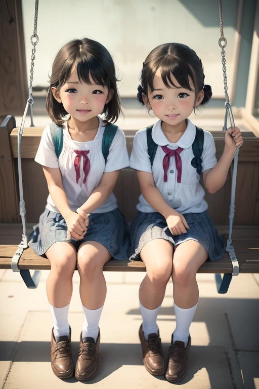 Cute Girls.Kindergarteners.Swing - SeaArt AI