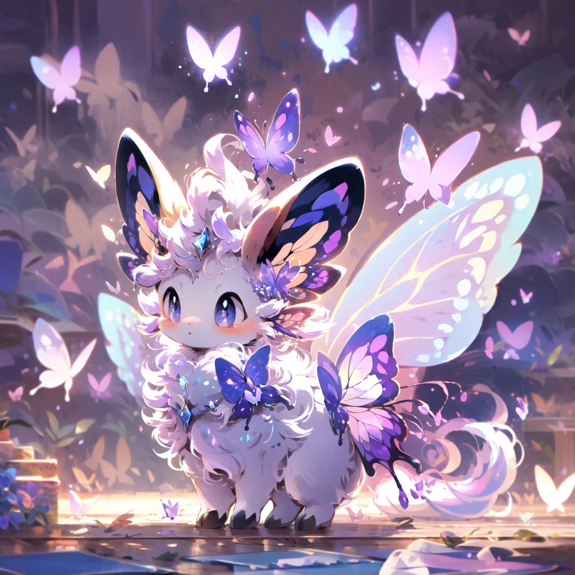 butterfly fairy,unicorn，Simple background,Purple background