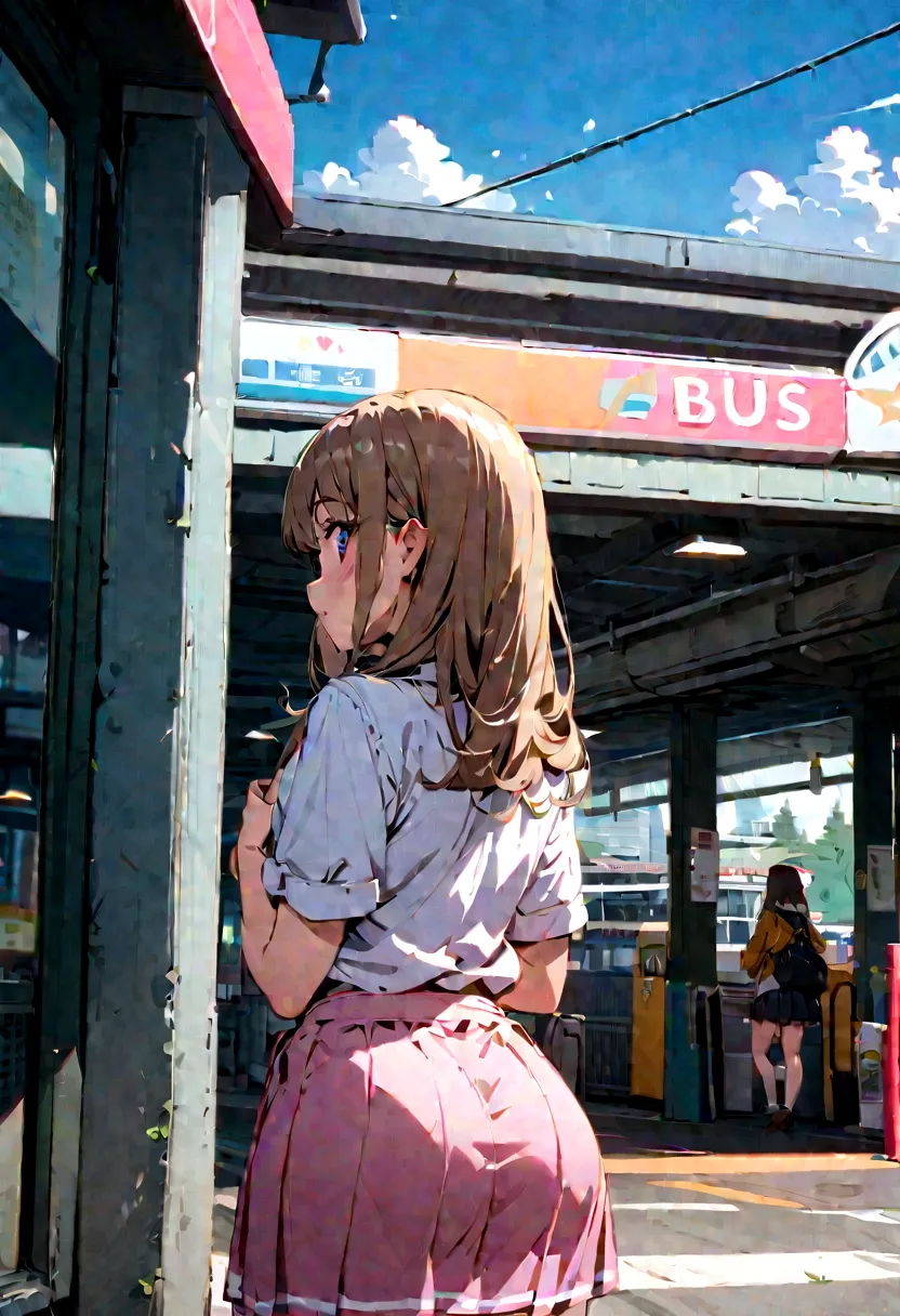 Big ass, cutie girl, skirt, bus station, 