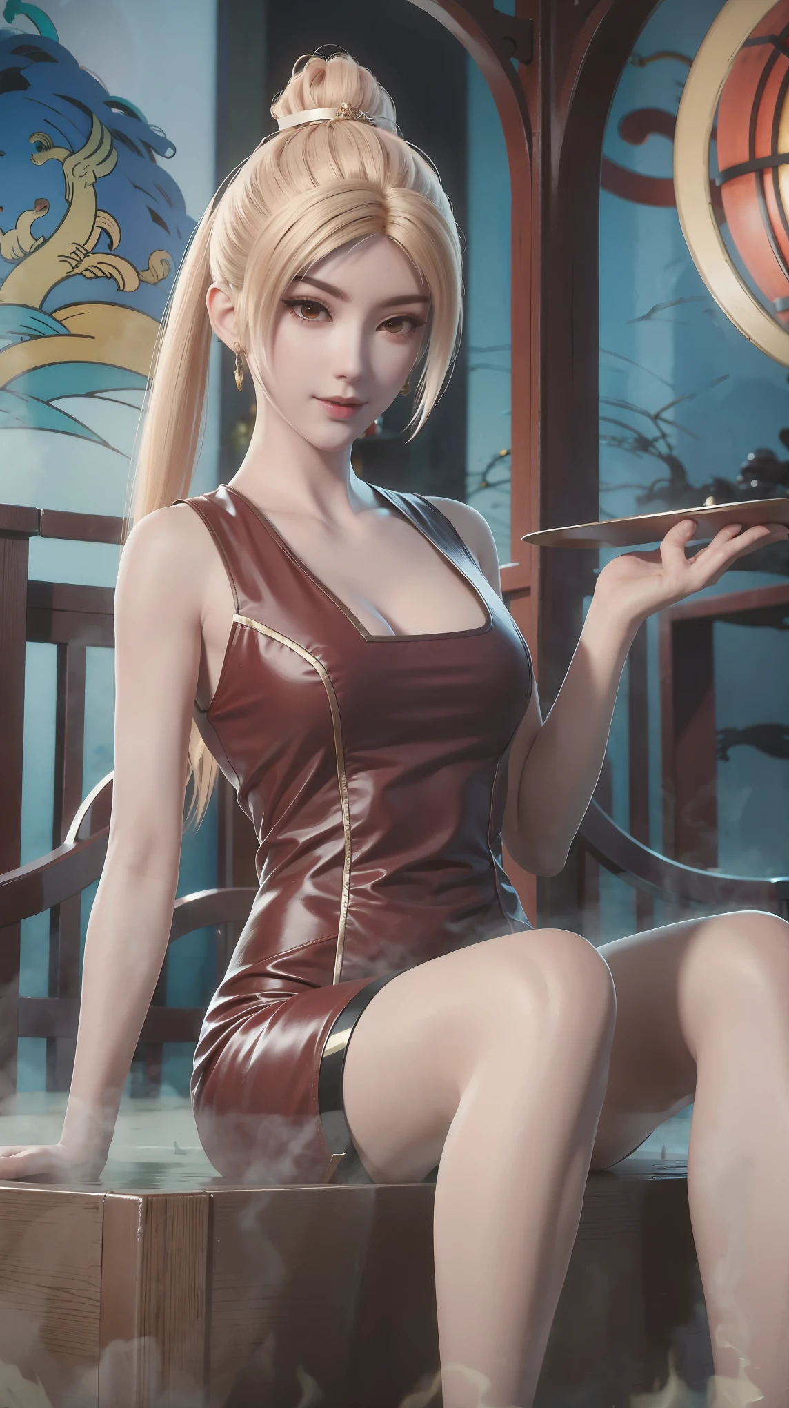 Beautiful woman in red sailor suit, Exorcism, Sit in a Chinese temple, The dragon is winding, Anime Girl Cosplay, Roleplay pictures, Anime role playing, Sailor Moon style, Realistic style, Shooting by machine, 8K Native, Lighting Effects, Attractive anime girl, Beautiful and attractive anime woman, Anime Goddess