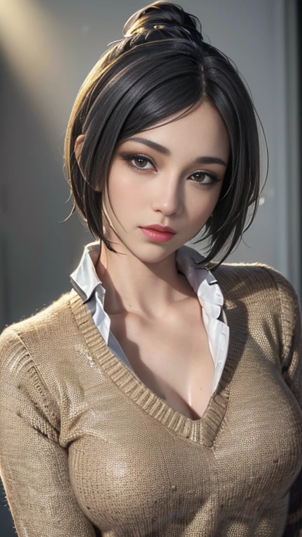 (masterpiece:1.3), (8K, realistic, RAW photo, highest quality: 1.4), (1 girl), beautiful face, (realistic face), (black hair, short hair:1.3), beautiful hairstyle, realistic eyes, beautiful and fine eyes, (realistic skin), beautiful skin, (sweater), disorganized, Charm, ultra high resolution, surreal, very detailed, golden ratio、(full shot)