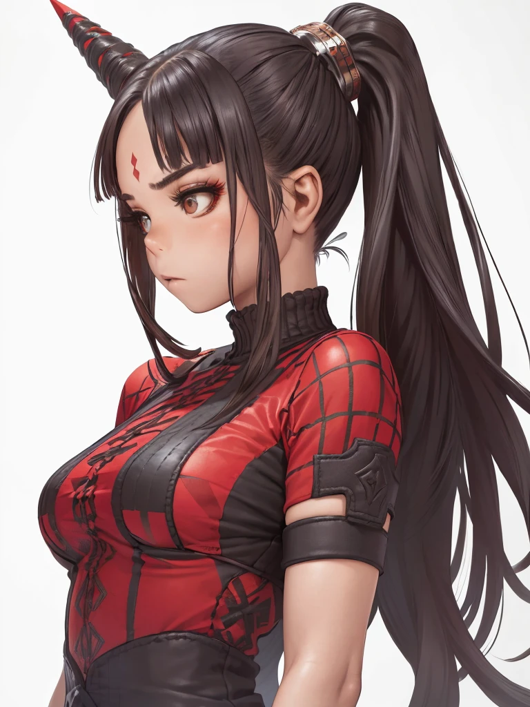 (((red checkered pattern, branco e preto))), (((cabelo curto loiro))), The most powerful girl on the planet with an aggressive evil dragon outfit, arms with scale textures, Agilidade, pose de lutadora, expression of hatred on the face, melhor qualidade, high resolution, action pose, corpo inteiro