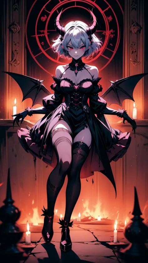 Anime girl with a demonic head and a demonic tail, Devil Anime Girl, Gothic maiden anime girl, Gapmoe Yandere Grimdark, Dark dev...
