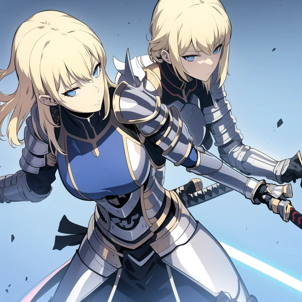 Blonde girl, blue eyes, armor, katana 