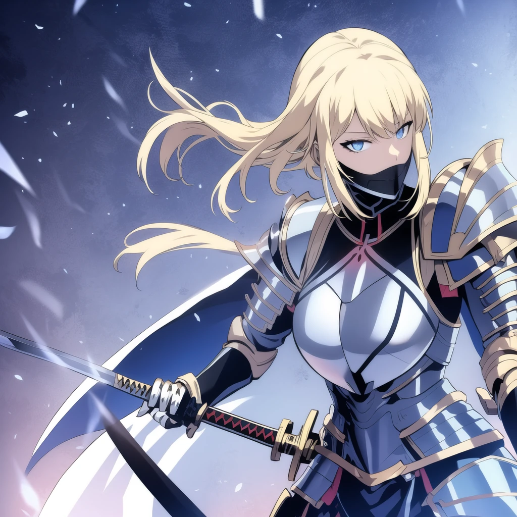 Blonde girl, blue eyes, armor, katana 