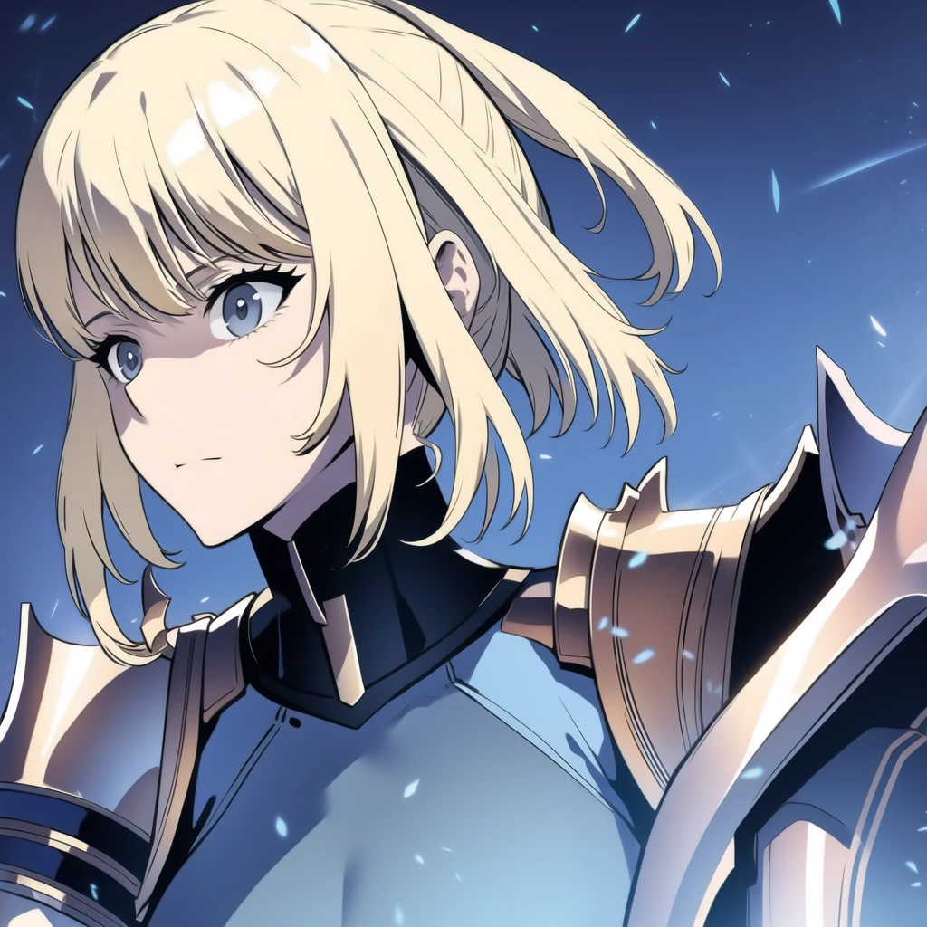 Blonde girl, blue eyes, armor, katana 